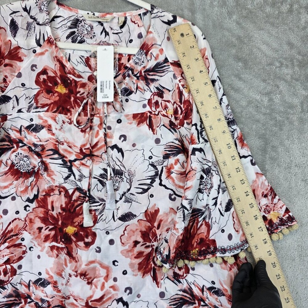 Soft Surroundings Rosada Blouse Womens Small Pink Floral Pom Pom Boho Top NWT - Picture 6 of 12